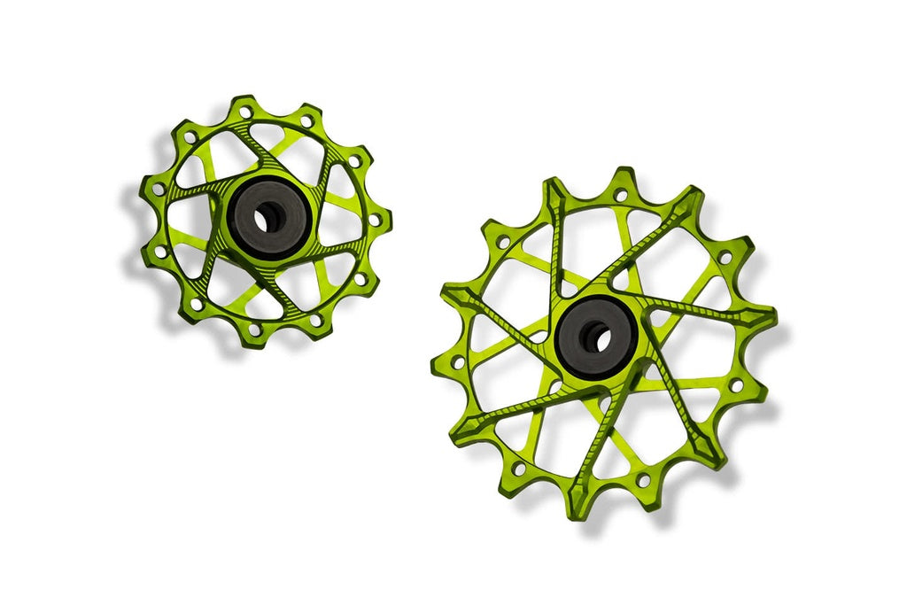 Shimano derailleur pulleys, 11T/14T, 11-speed - green