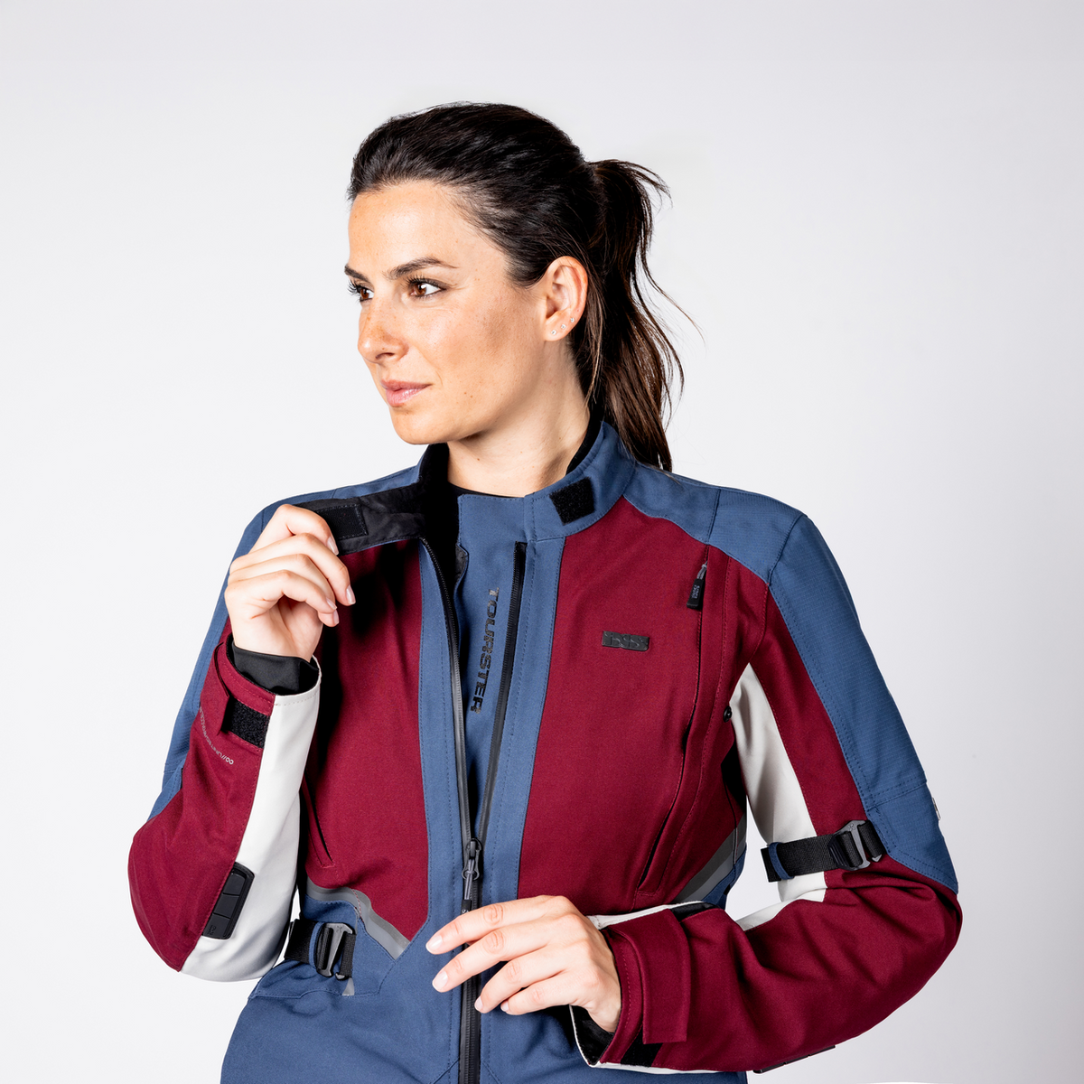 Damen Tourster-STX 1.0 Laminatjacke - weinrot-blau-cool grey iXS