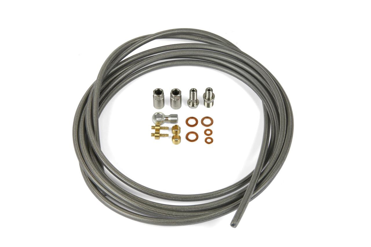 Brake line steel flex with connectors for brake lever and caliper